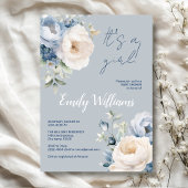 ほこりっぽい青と白の牡丹の赤ちゃんシャワーの招待状 招待状