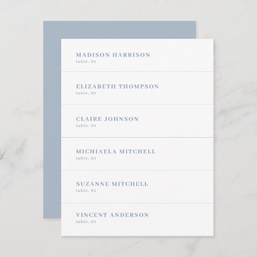 ほこりっぽい青と白の結婚式の場所の名前カードDIY 招待状 (正面/裏面)