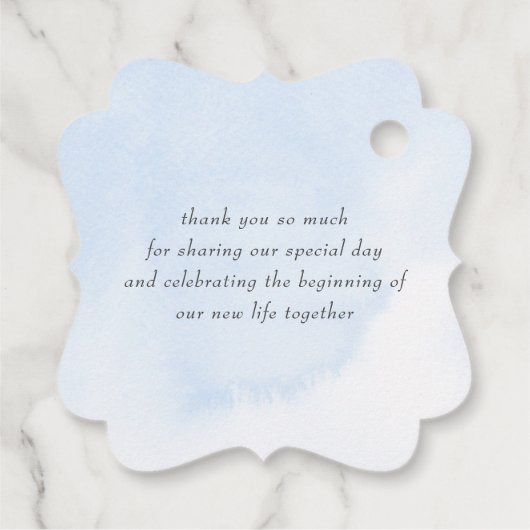 ほこりっぽい青と白の花結婚々ありがとう フェイバータグ (裏面)