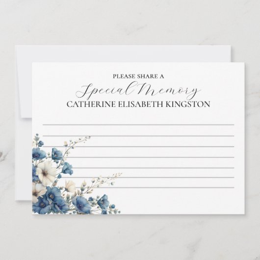 ほこりっぽい青と白の葬儀記念メモリーカード 招待状 (正面)