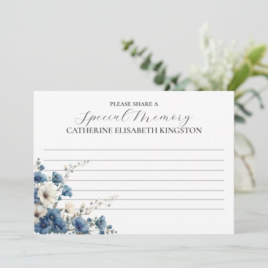 ほこりっぽい青と白の葬儀記念メモリーカード 招待状 (スタンド正面)