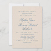 ほこりっぽい青と白エレガントな結婚式招待状 招待状 (正面)