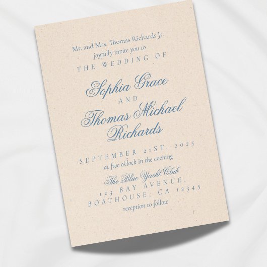 ほこりっぽい青と白エレガントな結婚式招待状 招待状