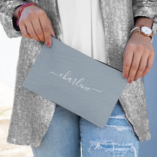 ほこりっぽい青と白エレガントの名前 アクセサリーポーチ