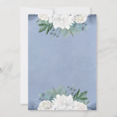 ほこりっぽい青と白エレガントの花結婚牡丹 招待状 (裏面)