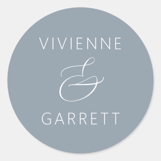 ほこりっぽい青と白結婚の封筒用シール ラウンドシール (正面)