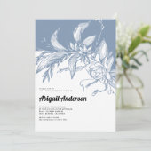ほこりっぽい青と白結婚の花のブライダルシャワー 招待状 (スタンド正面)