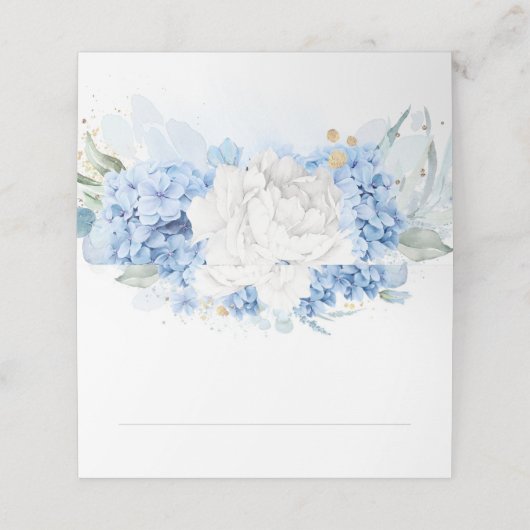 ほこりっぽい青と白結婚の花 プレイスカード (外部開封)