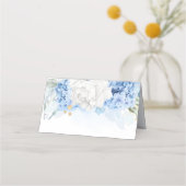 ほこりっぽい青と白結婚の花 プレイスカード (裏面)