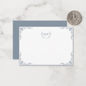 ほこりっぽい青と白 | イニシャルモダンモノグラム ノートカード (正面/裏面インサイチュ)