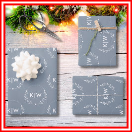 ほこりっぽい青と白 | イニシャルモダンモノグラム ラッピングペーパーシート