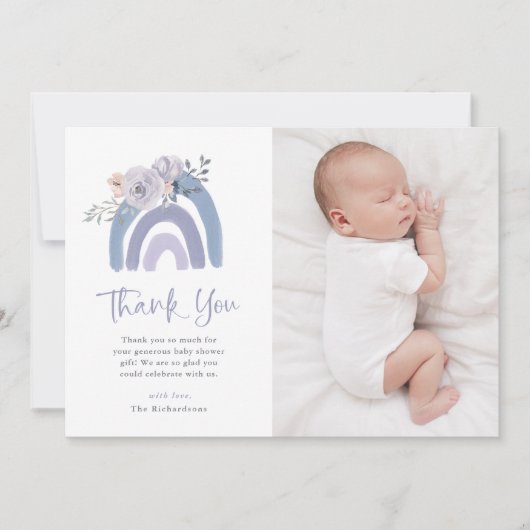 ほこりっぽい青と紫 |レインボーベイビーシャワー写真 サンキューカード (正面)