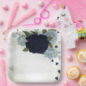 ほこりっぽい青と紺の花の緑 ペーパープレート (パーティー)