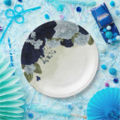 ほこりっぽい青と紺の花の緑 ペーパープレート (パーティー)