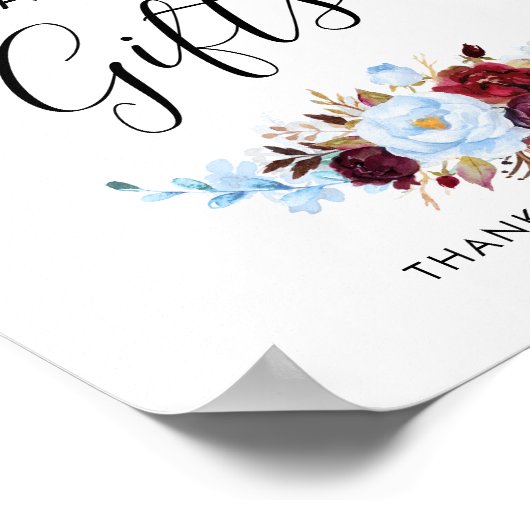 ほこりっぽい青と赤のウェディングカードとギフトサイン ポスター (角)