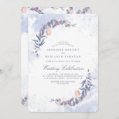 ほこりっぽい青と赤面の水の色 – フローラ結婚の 招待状 (正面/裏面)
