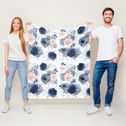 ほこりっぽい青と赤面ピンクのエレガント花スタイリッシュ フリースブランケット (インサイチュ)