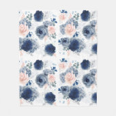 ほこりっぽい青と赤面ピンクのエレガント花スタイリッシュ フリースブランケット (正面)