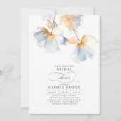 ほこりっぽい青と金ゴールドの花モダンブライダルシャワー 招待状 (正面)
