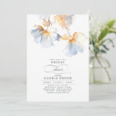 ほこりっぽい青と金ゴールドの花モダンブライダルシャワー 招待状 (スタンド正面)