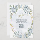 ほこりっぽい青と金ゴールドフローラ | QRコードブライダルシャワー 招待状 (裏面)