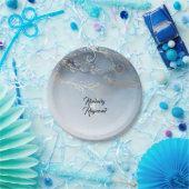 ほこりっぽい青と金ゴールドモダンの水色 ペーパープレート (パーティー)