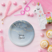 ほこりっぽい青と金ゴールドモダンの水色 ペーパープレート (パーティー)