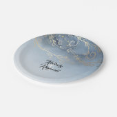 ほこりっぽい青と金ゴールドモダンの水色 ペーパープレート (アングル)