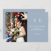 ほこりっぽい青と金ゴールドモノグラム2写真結婚ズ 招待状 (正面/裏面)