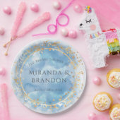 ほこりっぽい青と金ゴールド水彩ブライダルシャワー ペーパープレート (パーティー)