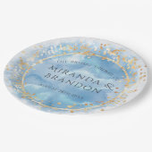 ほこりっぽい青と金ゴールド水彩ブライダルシャワー ペーパープレート (アングル)