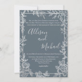 ほこりっぽい青と銀のフローラスケッチフレーム 招待状 (正面)