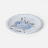 ほこりっぽい青と銀のフローラ結婚ズ ペーパープレート (アングル)
