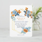 ほこりっぽい青と錆びた牡丹フローラ結婚金ゴールド 招待状 (スタンド正面)