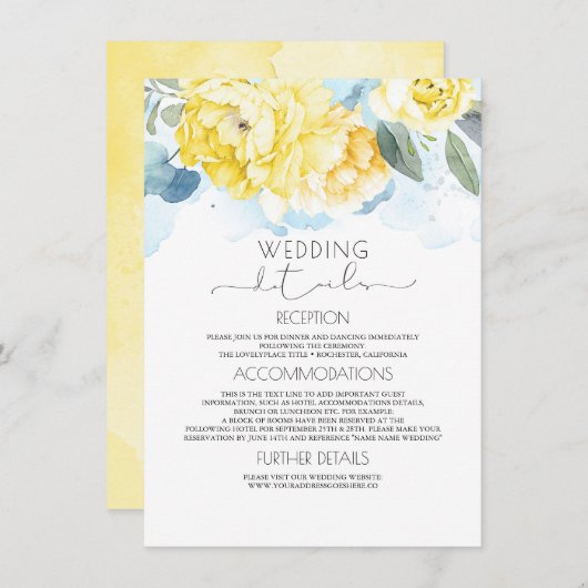 ほこりっぽい青と黄結婚色のフローラ情報 エンクロージャーカード (正面/裏面)