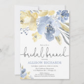 ほこりっぽい青と黄色のフローラブライダルブランチのシャワー 招待状 (正面)