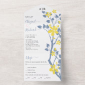 ほこりっぽい青と黄色の枝と花結婚付き オールインワン招待状 (内側)