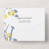 ほこりっぽい青と黄色の枝と花結婚付き オールインワン招待状 (裏面)