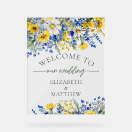 ほこりっぽい青と黄色の水の色ワイルドフラワーへようこそ アクリルサイン