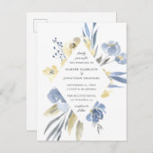 ほこりっぽい青と黄色の水色のフローラ結婚ズ インビテーションポストカード (正面/裏面)