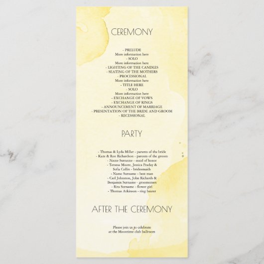 ほこりっぽい青と黄色の花の結婚式 プログラム (裏面)