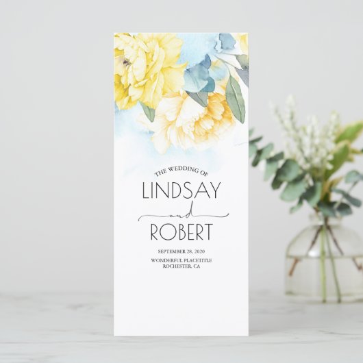 ほこりっぽい青と黄色の花の結婚式 プログラム (スタンド正面)