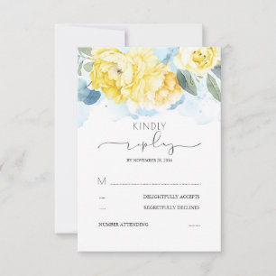 ほこりっぽい青と黄色の花の結婚式RSVP 出欠カード