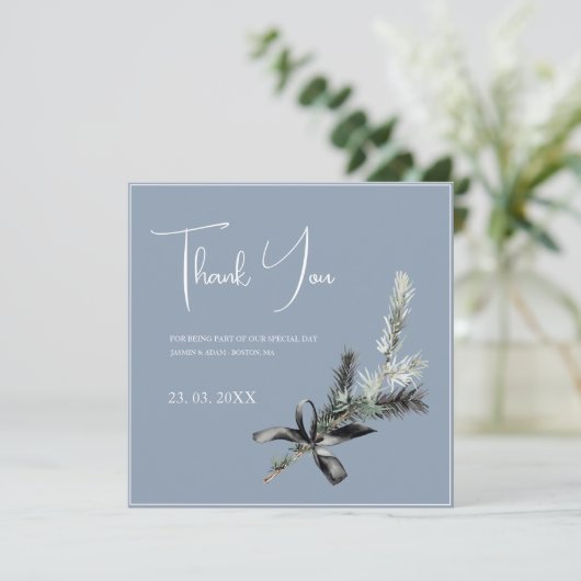 ほこりっぽい青と黒のクリスマス結婚ウィッグ サンキューカード (スタンド正面)