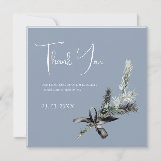 ほこりっぽい青と黒のクリスマス結婚ウィッグ サンキューカード (正面)