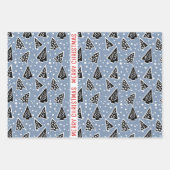 ほこりっぽい青と黒のメリークリスマスツリーの休日 ラッピングペーパーシート (正面3)