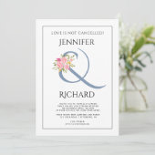 ほこりっぽい青のアンパサンド、ピンクのバラ結婚のバーチャル 招待状 (スタンド正面)