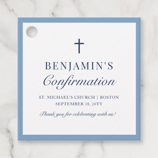 ほこりっぽい青のカトリックの確認ありがとう フェイバータグ (正面)