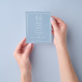 ほこりっぽい青のモノグラム予算ウェディング Save the Date チラシ (手)