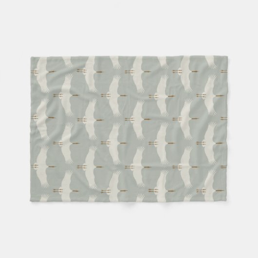 ほこりっぽい青の中性の鳥の鶴のアールデコパターン フリースブランケット (正面(横))